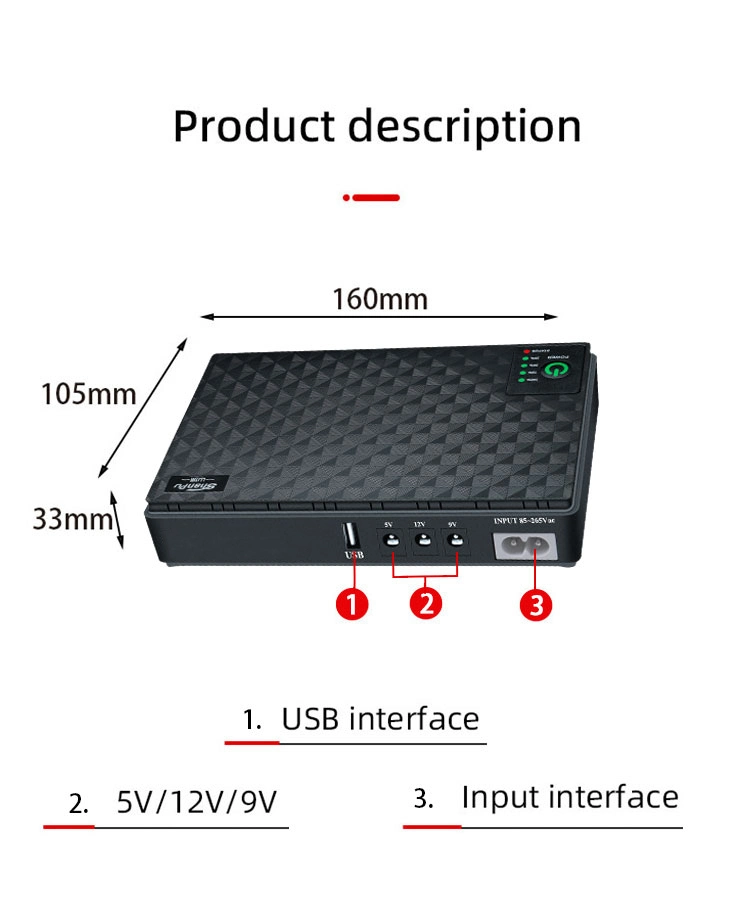 Mini DC UPS Uninterruptible Power Backup Supplies 18W 24W 36W Port 5V 9V 12V Poe USB 8800mAh Lithium LiFePO4 Battery Smart WiFi Router Modem Camera Mini UPS