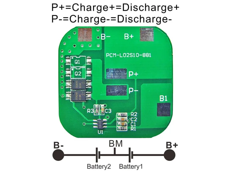 2s 10A BMS for 7.2V 7.4V 26650/18650 Li-ion/Lithium/Li-Polymer 6V 6.4V LiFePO4 Battery Pack Size L34.5*W34.5*T4mm (PCM-L02S10-881)