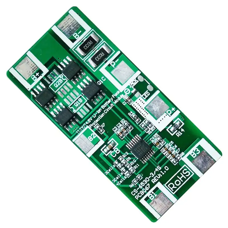 3s 4s 10A BMS for 14.4V 14.8V Li-ion/Lithium/Li-Polymer 12V 12.8V LiFePO4 Battery Pack Size L65*W30*T4mm (PCM-Li6530-037)