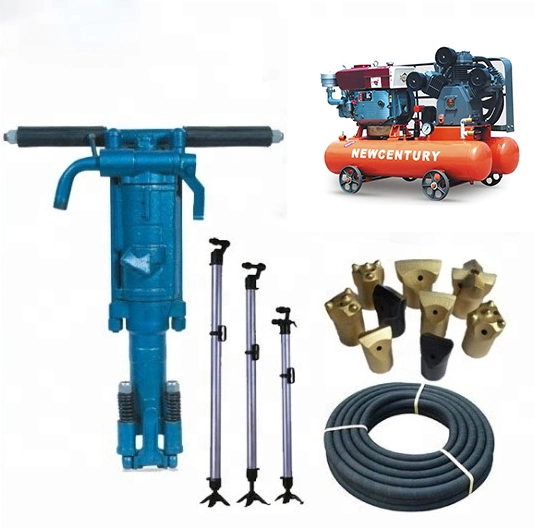 China Factory Cheap Price 7bar 3cylinder Small Portable Diesel Engine Piston Industrial Air Compressor with Jack Hammer for Mining