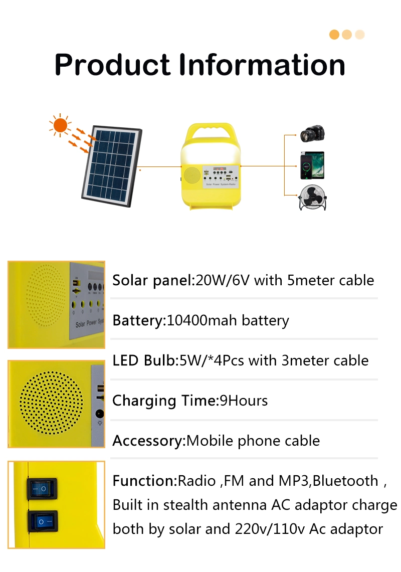 Hot Selling Solar Energy System of Lighting for Home Outdoor Emergency with Radio MP3 Solar Power Station Solar Post Lights Outdoor LED