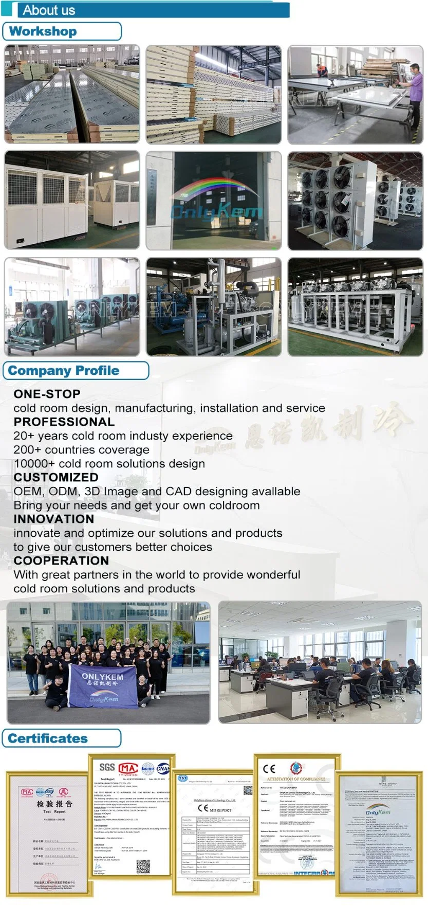 Various Hotel Cold Room and Refrigeration Equipment Cold Storage Walk in Cooler