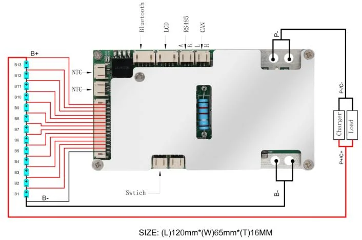 Lws Smart BMS 4s 8s 12s 13s 12V 24V 36V 39V 80A with Active Balance LiFePO4 BMS