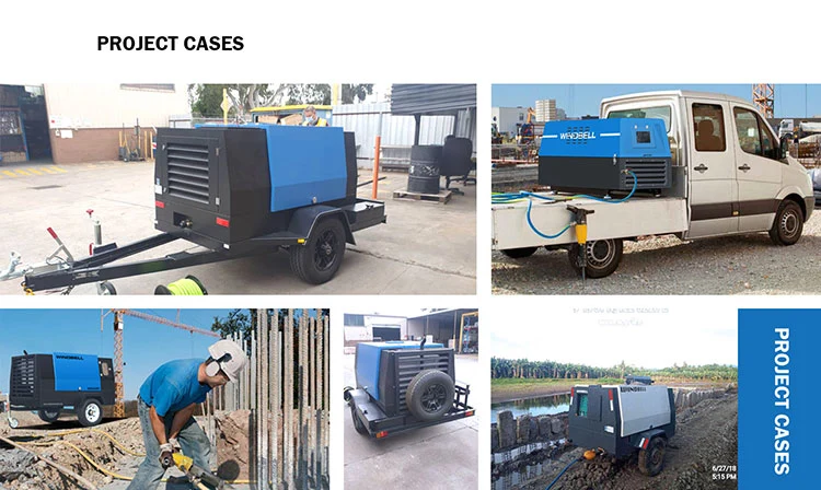 7 Bar 25HP 80cfm 100cfm Small Mining Diesel Powered Screw Air Compressor Diesel Air Compressors Price for Sand Blasting