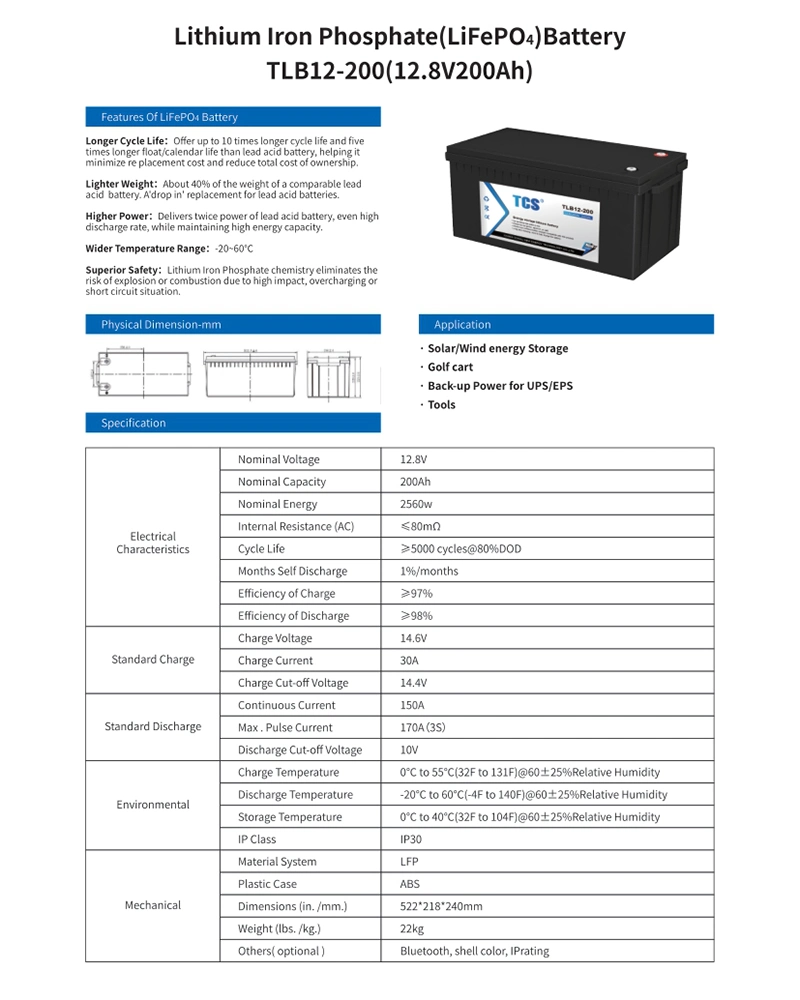 Price Tax Included Tcs 12V 12.8V 200ah Solar Home Energy Storage System Lithium Ion Phosphate LiFePO4 Battery