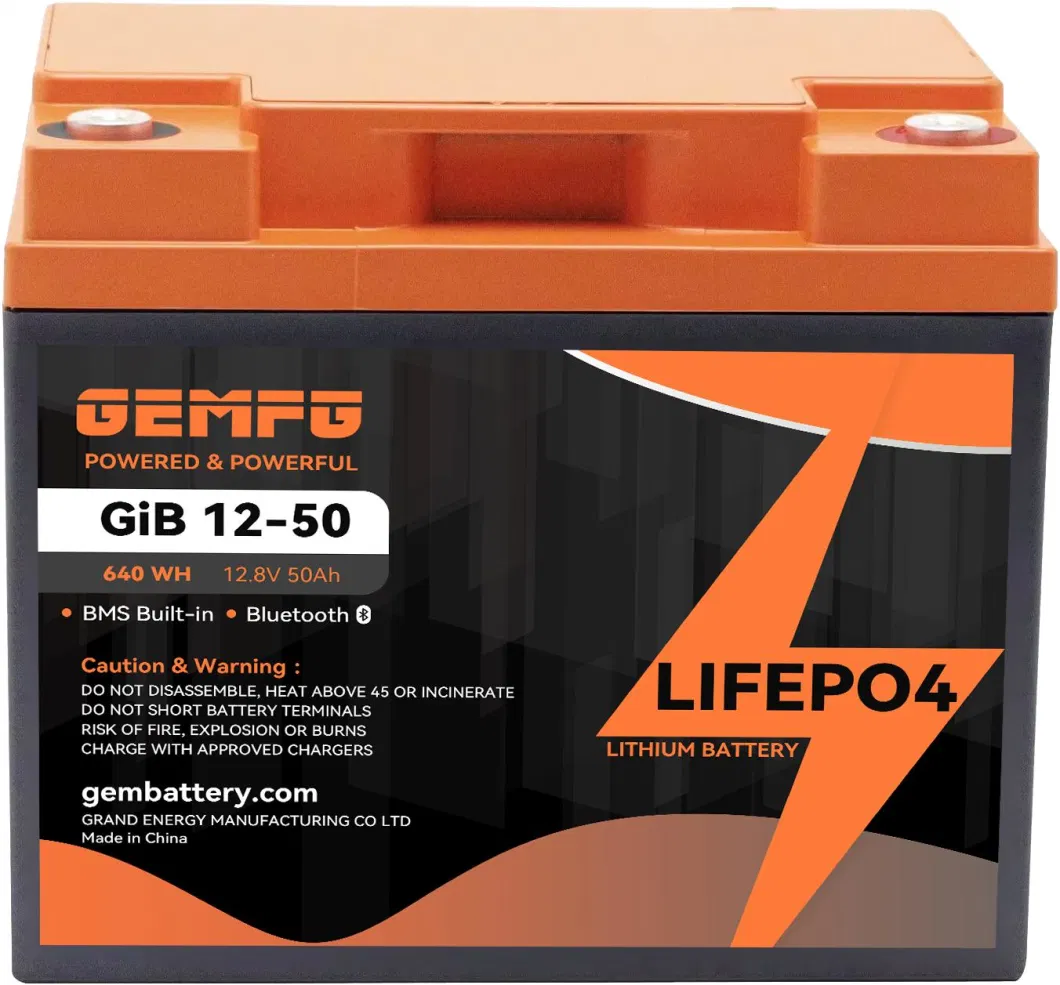 GEM BATTERY 12.8V50Ah Lithium LiFePO4 Deep Cycle Battery, Rechargeable Battery Up to 2000-4000 Cycles, Built-in BMS, Lithium Iron Phosphate for Solar, Marine