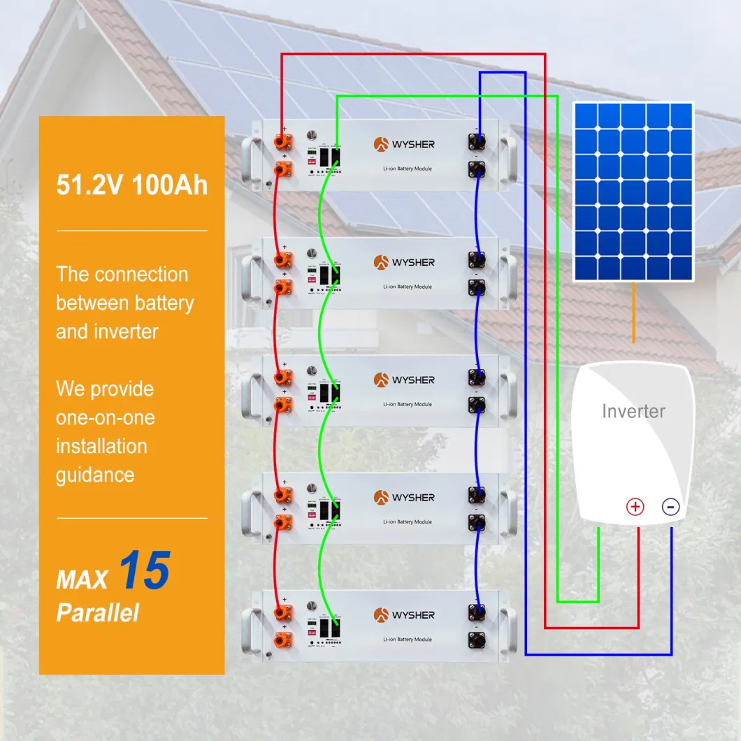 Wysher 24V 48V 100ah 200ah Rack Mount LiFePO4 Lithium Ion Rechargeable Solar Battery Pack for Home Energy Storage System