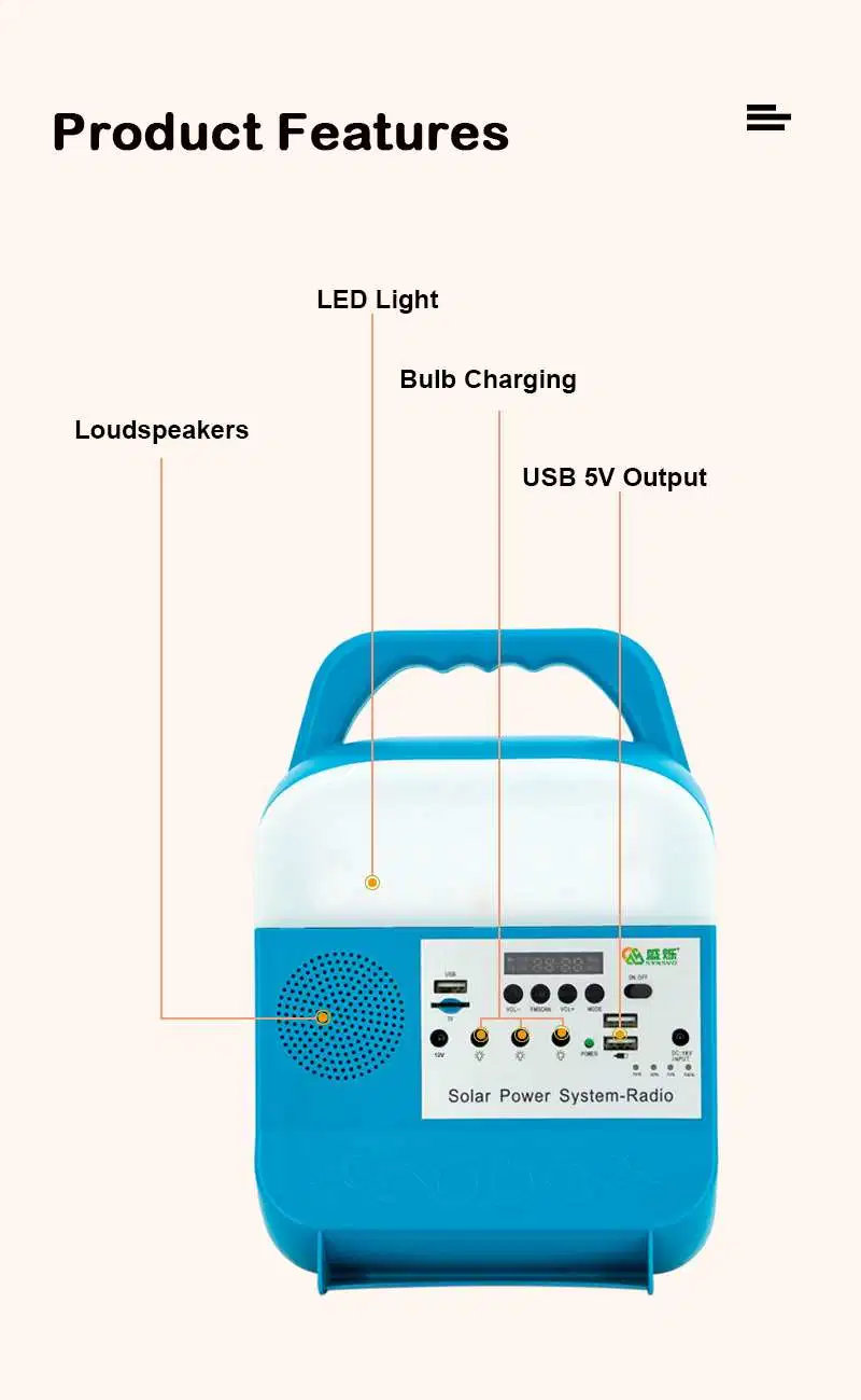 30W Solar Lighting System with FM Radio MP3 Bluetooth Mobile Charger