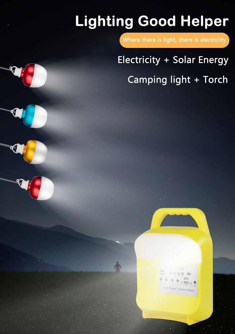 Hot Selling Solar Energy System of Lighting for Home Outdoor Emergency with Radio MP3 Portable Rechargeable Solar LED Emergency Lights