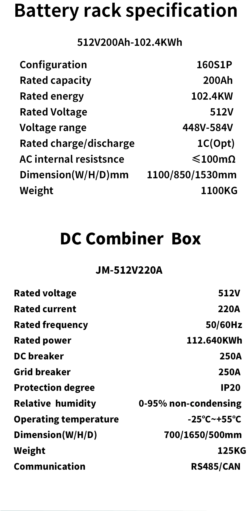 High Voltage Solar Battery Capacity Energy Storage 102kwh 51.2V off Grid on Grid Lithium Commercial Solar Battery