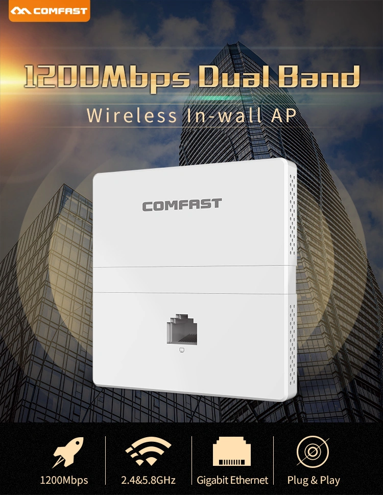 Comfast Factory OEM/ODM High Speed 1200Mbps Gigabit in-Wall Indoor WiFi Access Point CF-E538AC V2