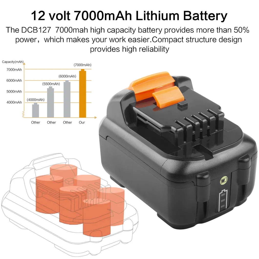 7000mAh 18650 Battery Pack De12b Lithium Battery 12V Replacement for 12V Battery Dcb120 Dcb121 Dcb123 Dcb125 Dcb127 Dcb20-Xe