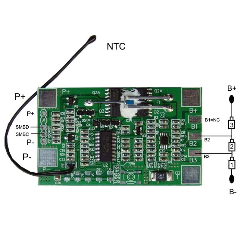 2s 3s 4s 7A BMS for 14.4V 14.8V Li-ion/Lithium/Li-Polymer 12V 12.8V LiFePO4 Battery Pack with Smbus Size L60*W36*T5mm (PCM-L04S7-403)