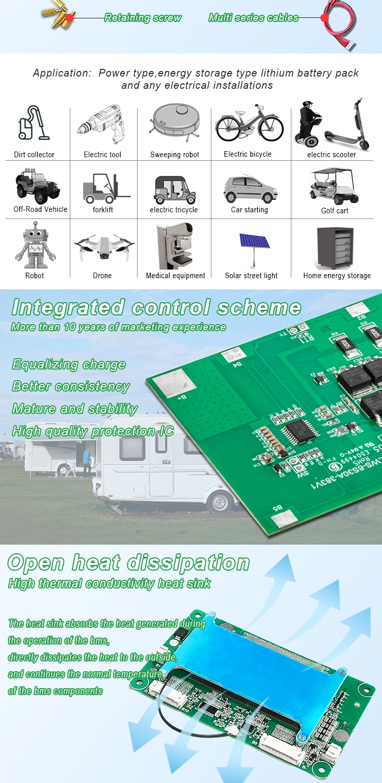 Lws Smart Li-ion BMS with Canbus Buzzer 4 Ntc 13s 14s 16s 20s 48V 60V 72V 30A 40A 50A 60A 80A Lithium Ion Battery BMS with Tempereture Switch Balance Bluetooth