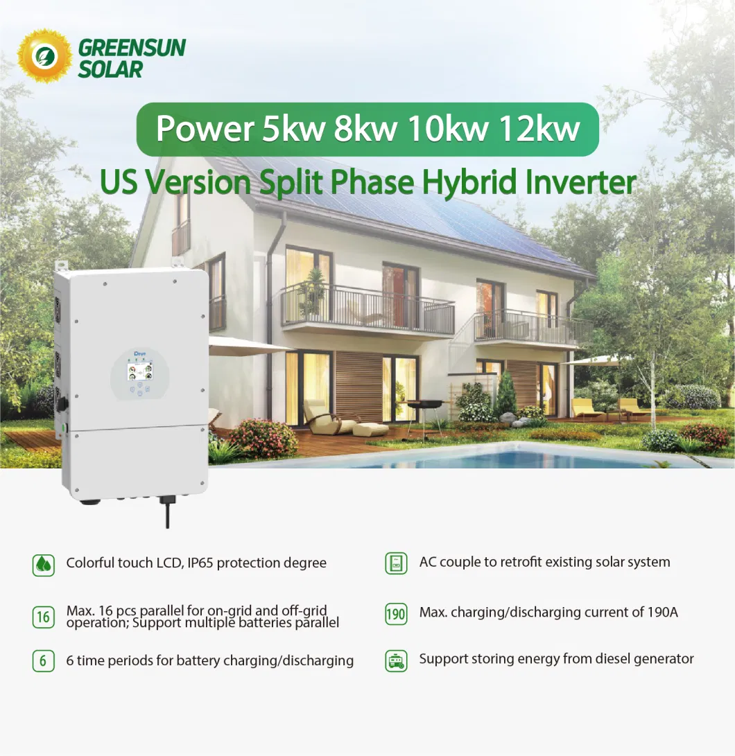 Deye Hybrid Inverter 5kw 6kw 8kw 10kw 12kw 110V 120V 220V 240V Split Phase MPPT Hybrid Solar Inverter with Lithium Batteries