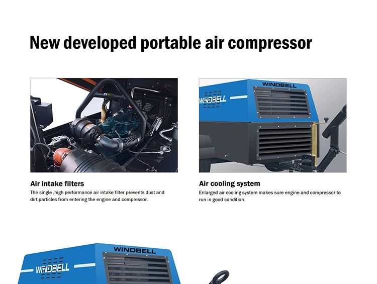 7 Bar 25HP 80cfm 100cfm Small Mining Diesel Powered Screw Air Compressor Diesel Air Compressors Price for Sand Blasting