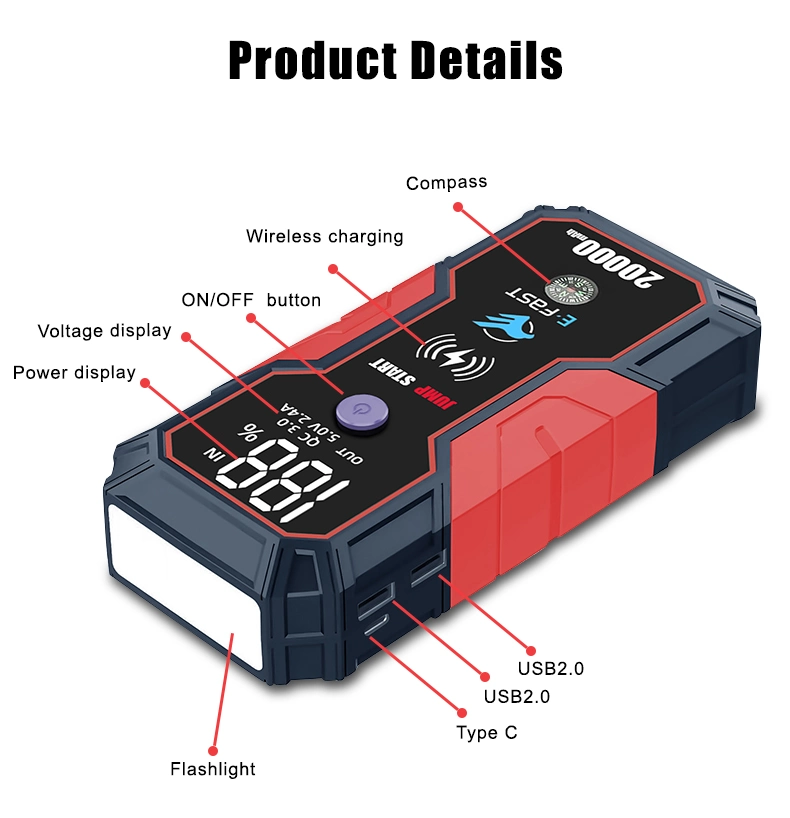 Car Jump Starter 20000mAh Power Bank Jump Starter 12V Car Lithium Battery Booster Charger Starter