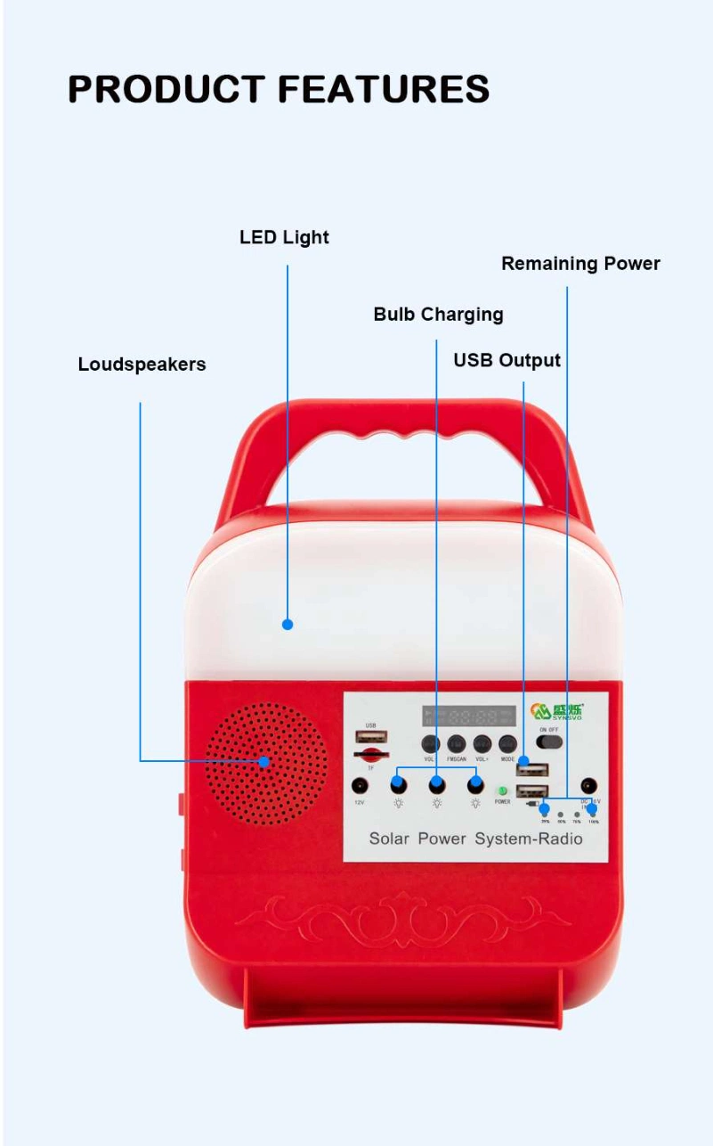 30W Solar Lighting System with FM Radio MP3 Bluetooth Mobile Charger