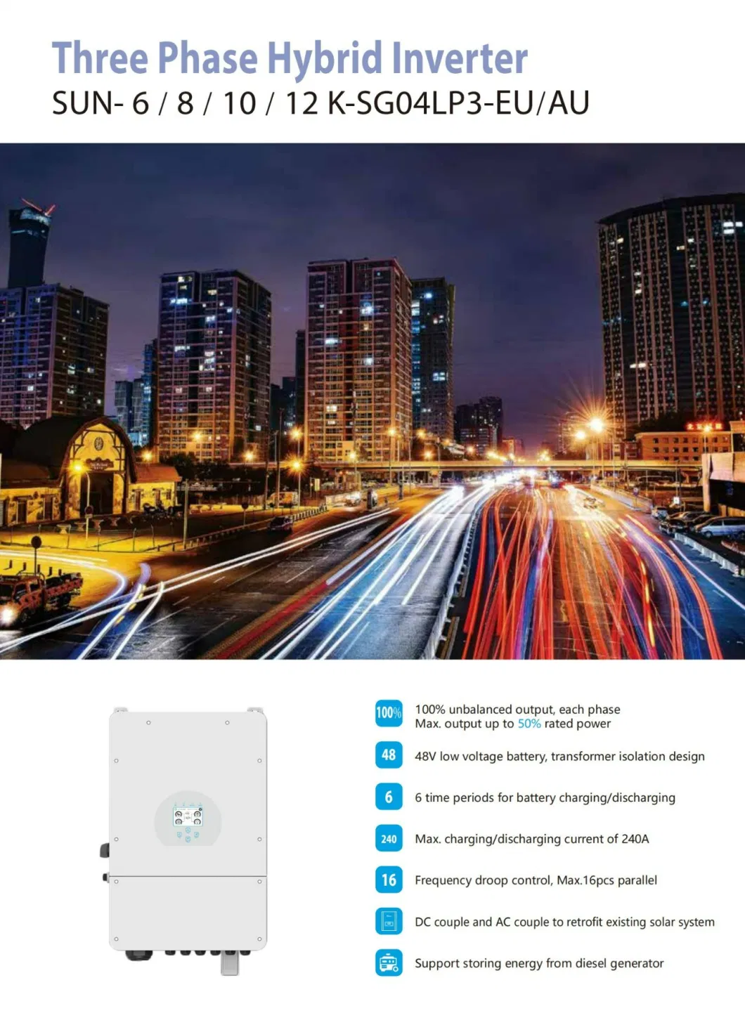 Home Solar Power Inverter Hybrid Type Compatible with Gel Battery and Lithium-Ion Battery