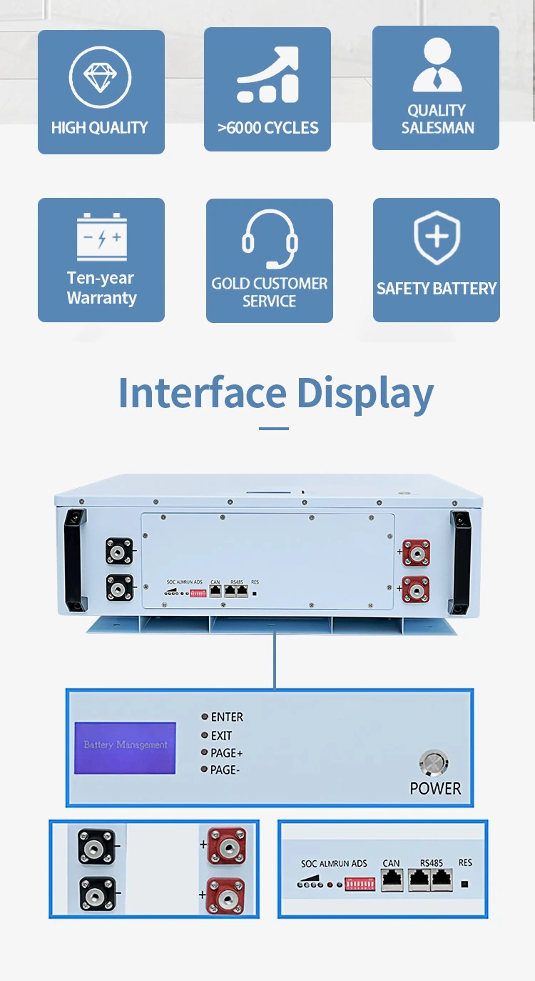 Factory 51.2V Power Battery Wall Mounted Lithium Ion Battery Pack Powerwall Home Energy Storage