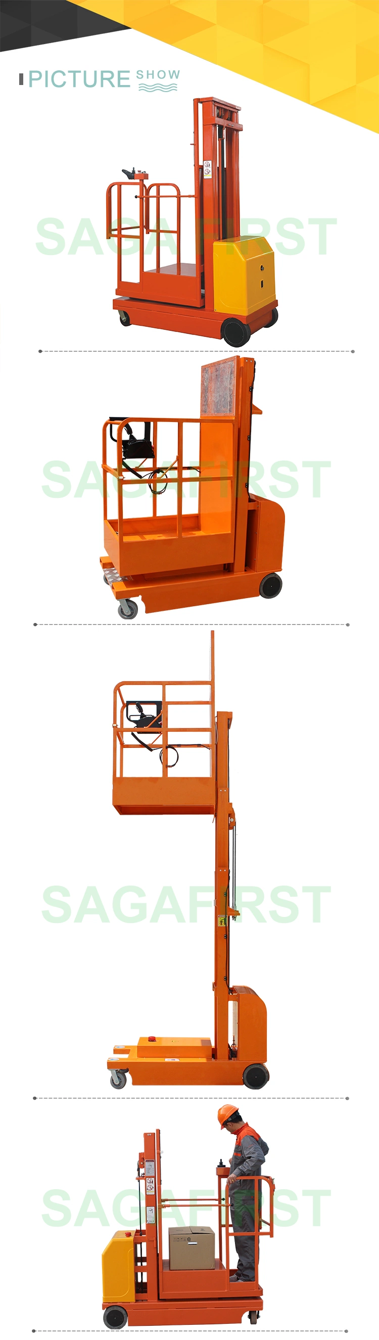 High End Indoor DC Battery Electric Walking Self Driven Order Picker Forklift