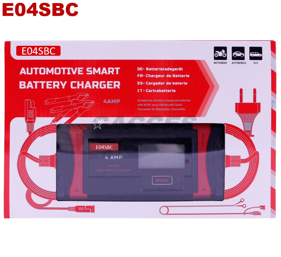 Fully Automatic Battery Charger, 4AMP 6V/12V Car Battery Charger&Maintainer-EU/Am Plug, Red, Portable Smart Car Battery Charger&Maintainer for Car, Motorcycle