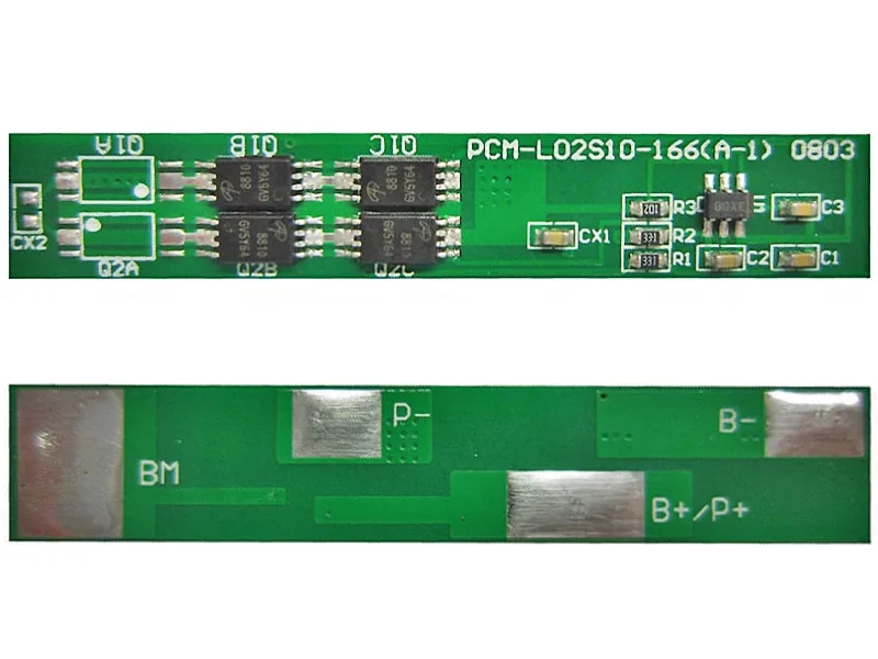 2s 10A BMS for 7.2V 7.4V Li-ion/Lithium/Li-Polymer 6V 6.4V LiFePO4 Battery Pack Size L51*W9*T2mm PCM-L02s10-166 (A-1)