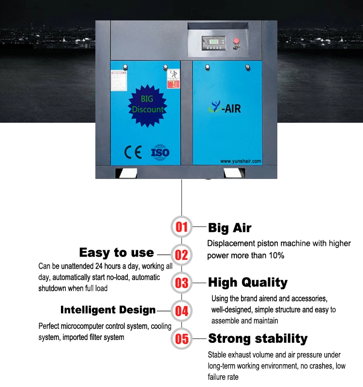 Best Price Small/Mini Industrial Oilless Electric Single Rotary Screw Air Compressor 11kw 15HP 8/10/12/13 Bar for /on Sale Same to Ingersoll Rand Compressor