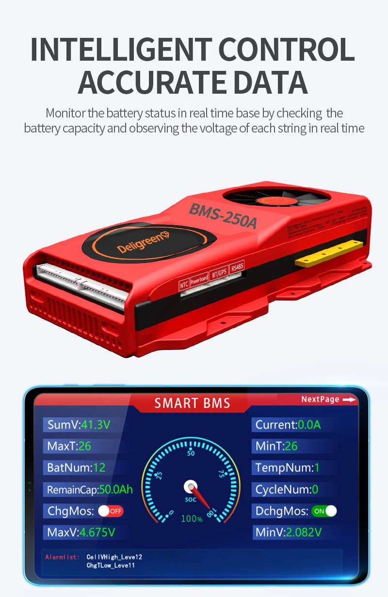 Amazon Best Smart BMS with Fan 24s 72V LiFePO4 Battery Protection Board 100A 120A RS485 Bluetooth APP PC Inverter