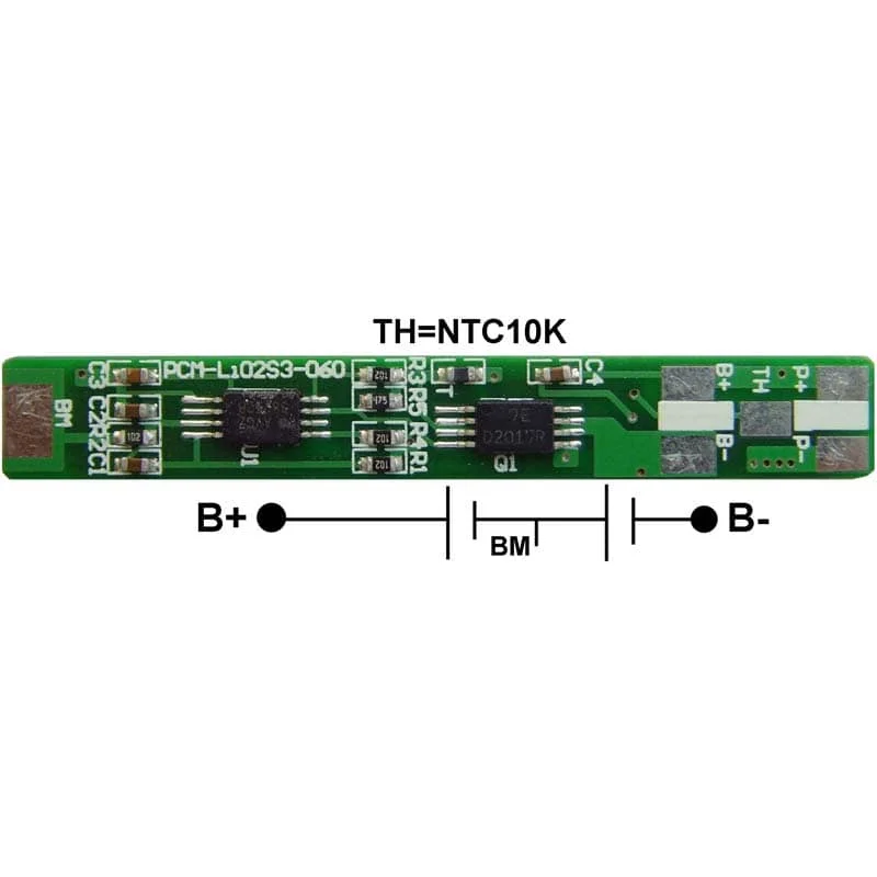 2s 3A BMS for 7.2V 7.4V Li-ion/Lithium/Li-Polymer 6V 6.4V LiFePO4 Battery Pack with Ntc Size L45*W7*T2.5mm (PCM-Li02S3-060)