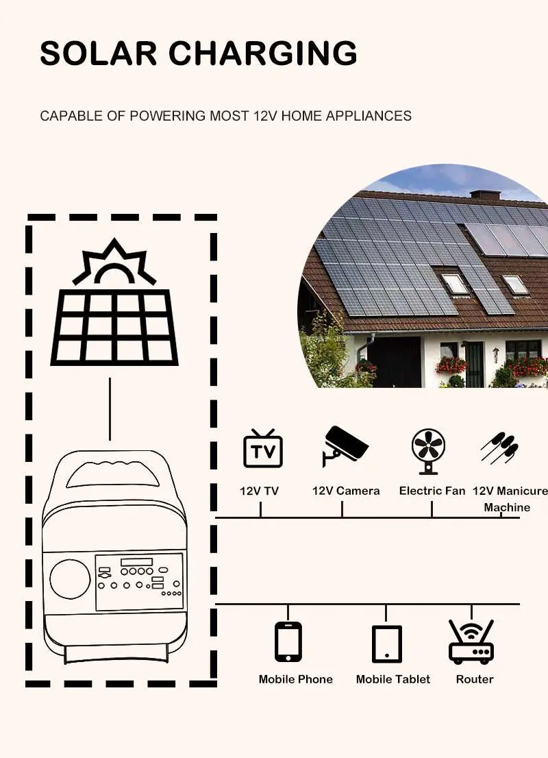 30W Solar Lighting System with FM Radio MP3 Bluetooth Mobile Charger