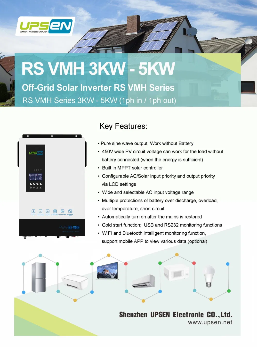 Hybrid Solar Inverter 3kw 5kw Max 500VDC PV Input 80ampt MPPT Charger Controller Compatiable with Solar Gel Battery Lithium Battery LiFePO4 Battery