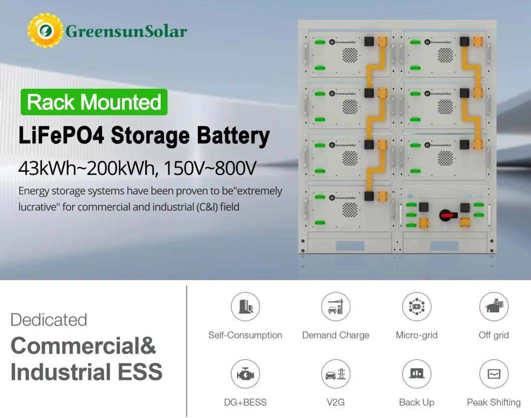 Greensun 100kwh 40kwh 50kwh 200kwh~2mwh LiFePO4 Lithium Bess Energy Storage Battery