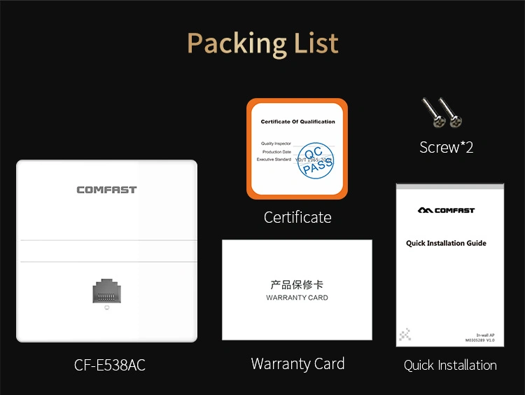 Comfast Factory OEM/ODM High Speed 1200Mbps Gigabit in-Wall Indoor WiFi Access Point CF-E538AC V2