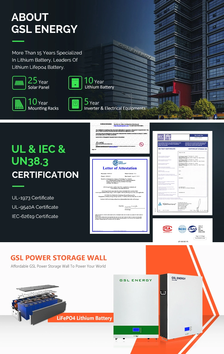 Gsl Energy 8000 Cycles Li-ion Battery Cell 48V Lithium Ion Battery 100ah 200ah 5kwh 10kwh Home off Grid Energy Storage Powerwall