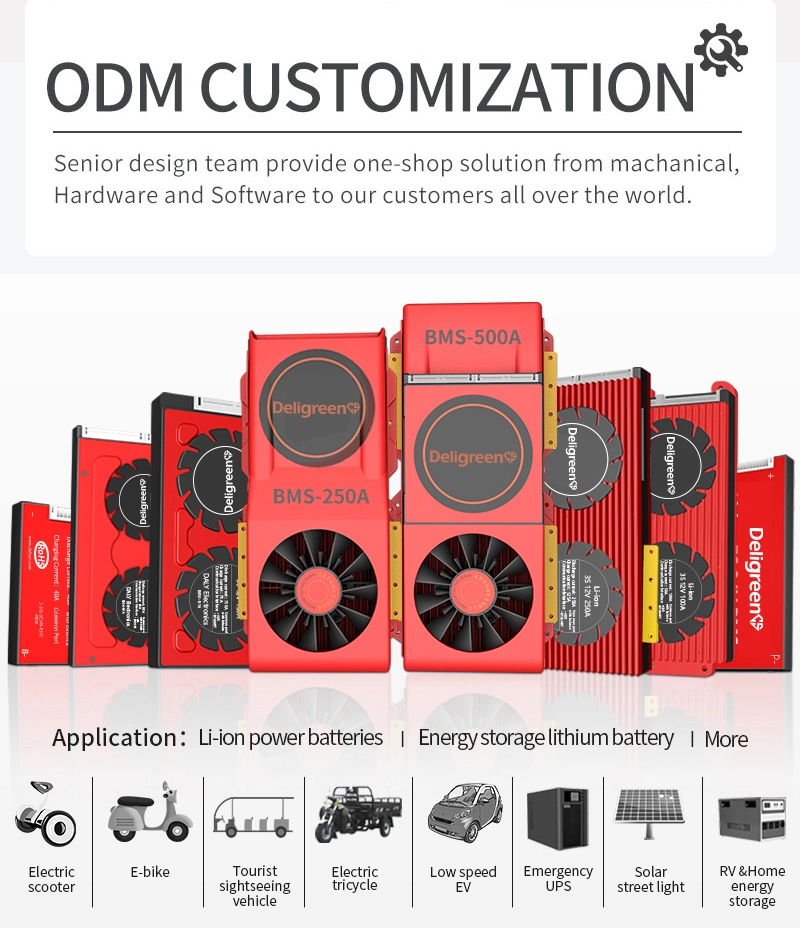 Factory Direct BMS with Fan 24s 72V LiFePO4 Battery Protection Board 80A 100A 120A RS485 Bluetooth APP PC Low Speed Car