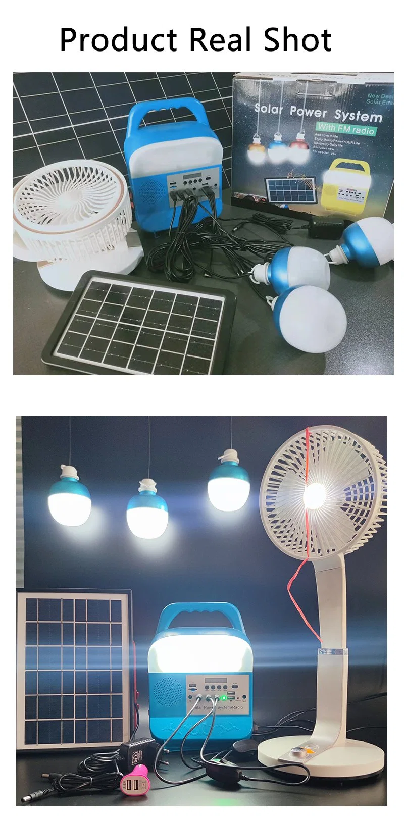 Multi-Function Solar Energy Small System Lamp Solar Power Three Bulbs Mobile Phone Charging Solar System with Fan