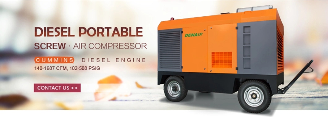 Remote Control Industrial Heavy Duty 200-1600 cfm 2/4 Wheels Portable Mobile Movable Diesel Engine Direct Driven Screw Type Rotary Air Compressor For Mining