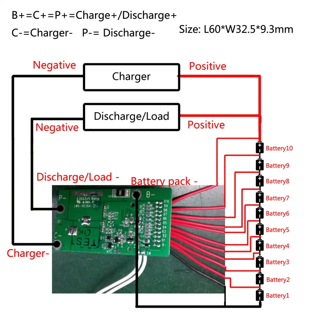 Customized 10s 36V Charge 5A /Discharge 15A E-Bike Battery Pack BMS with Ntc