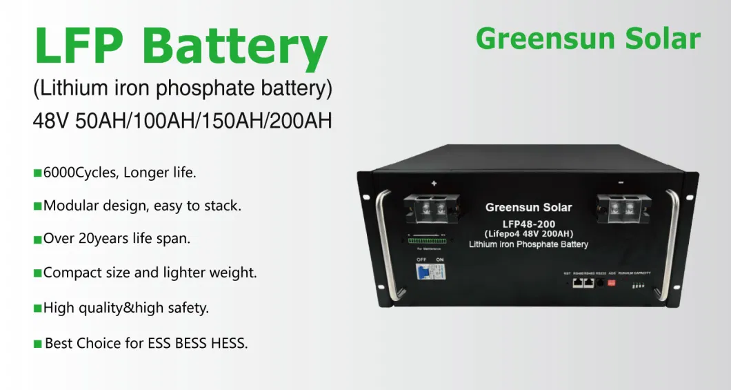 LiFePO4 Lithium Ion Battery 48V 100ah 200ah Solar Energy Storage BMS Communication