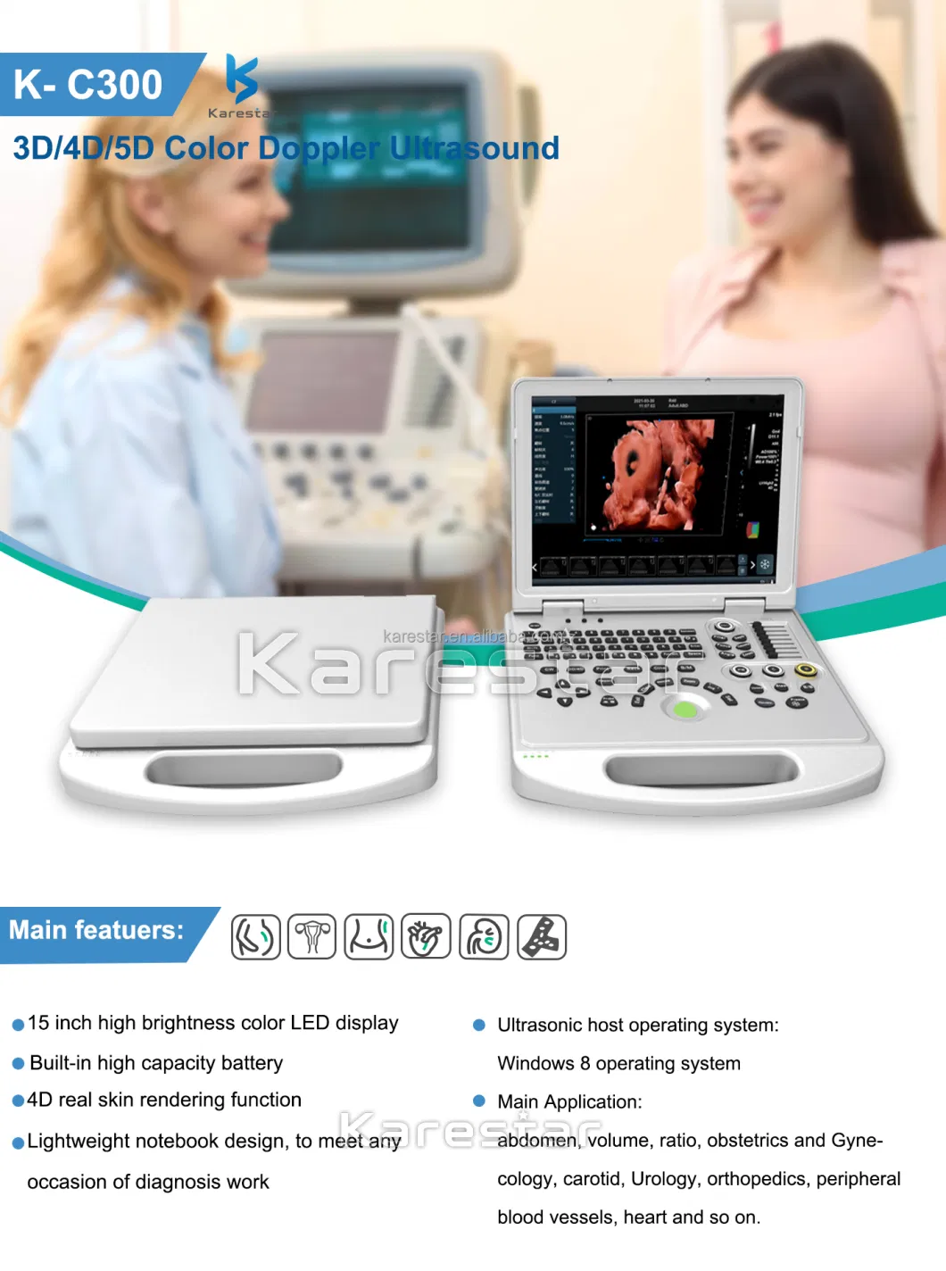 Medical Ultrasound Instruments 3D 4D 5D Color Doppler Portable Ultrasound