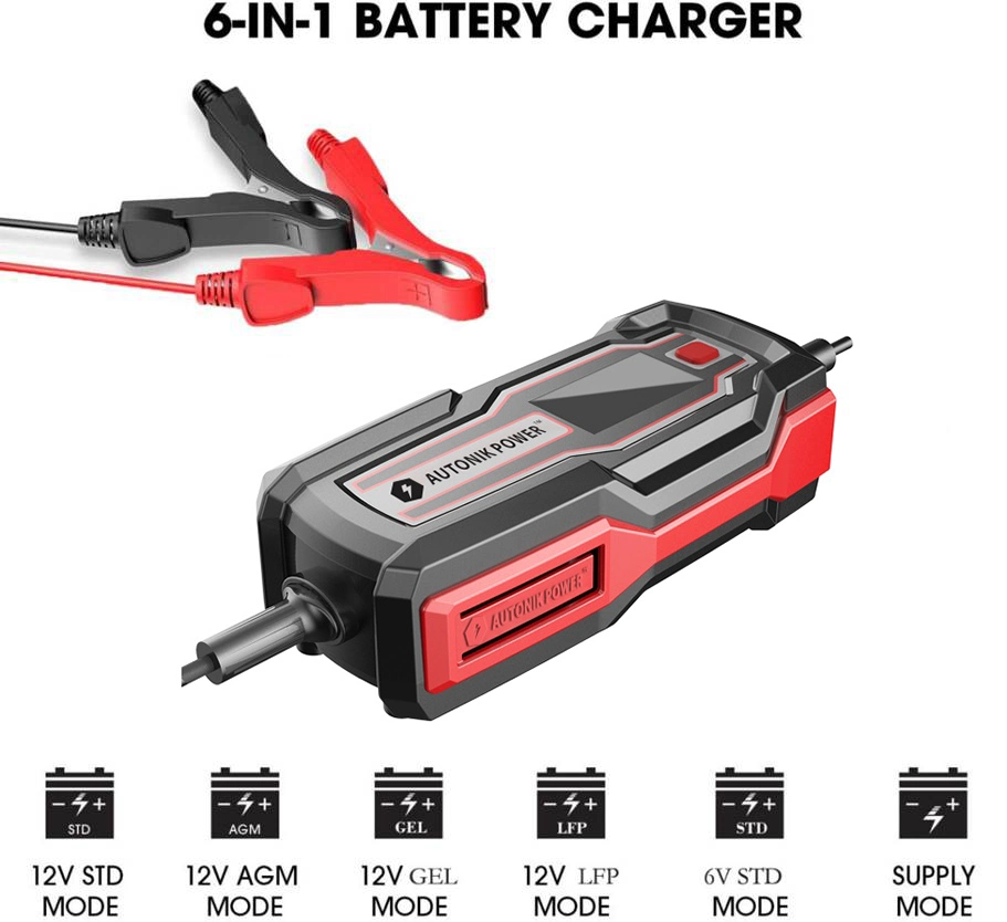 6V/12V 6AMP Lithium Battery/Lead-Acid Battery Fully-Automatic LCD Smart Battery Charger