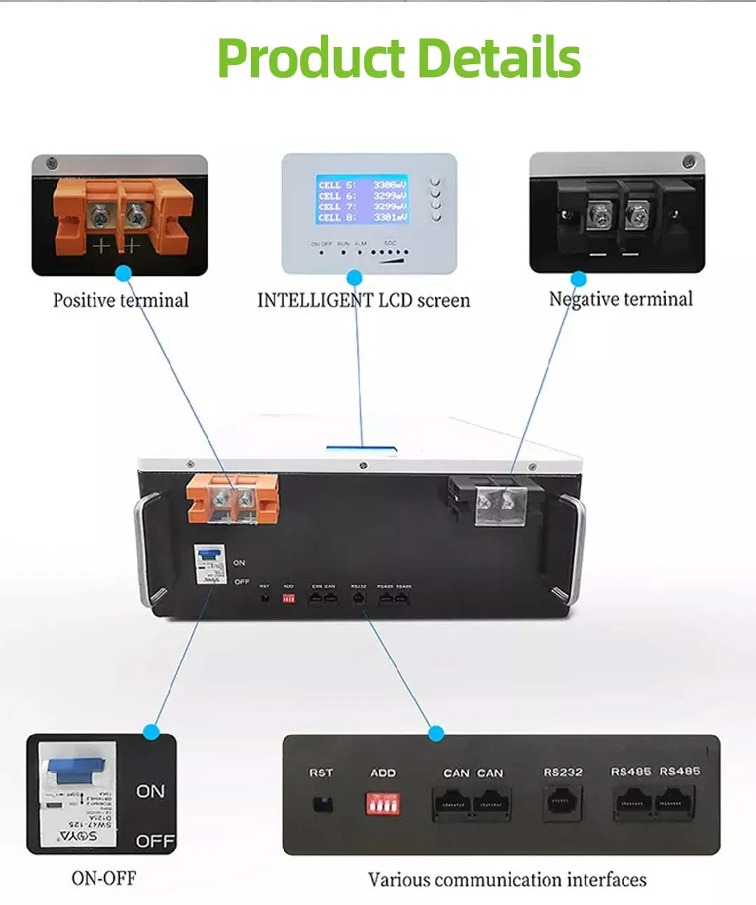 Energy Storage 5kw Power Wall Indoor 48V100ah Solar Phosphate Lithium with BMS IP54 Waterproof