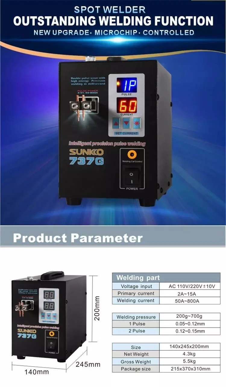 Sunkko 737g Spot Welder 1.5kw LED Illumination Dual Digital Display Double Pulse Welding Machine for 18650 Battery