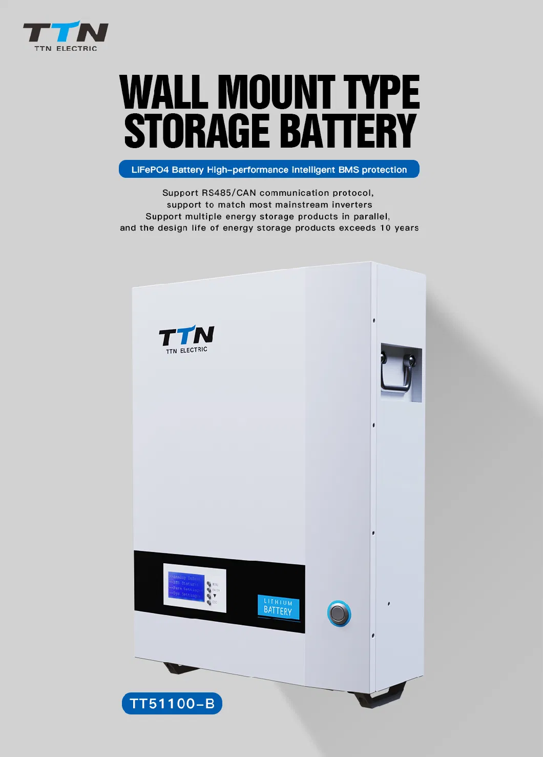 Ttn Lithium Ion Battery Cell 5000watt with Intelligent BMS and MPPT Solar Chargr Controller