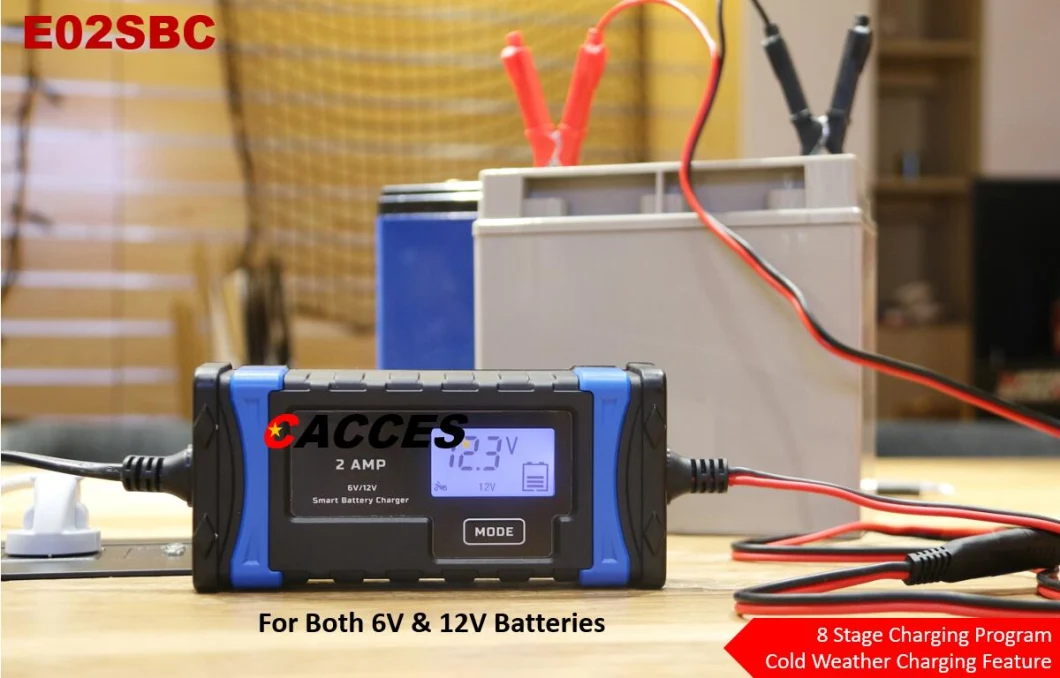 Battery Charger W/Automatic Temperature Compensation 6V/12V 2.0AMP 8 Stage Lithium Lead-Acid Compatible Automotive Smart Battery Charger W/LCD Screen Maintainer