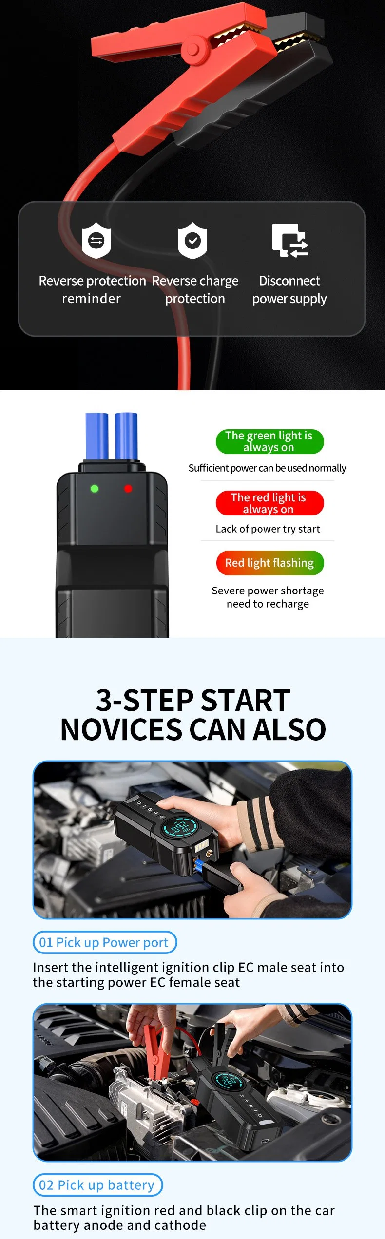 Compact &amp; Capable Jump Starter: Multi-Function Battery Booster for Cars &amp; Electronics