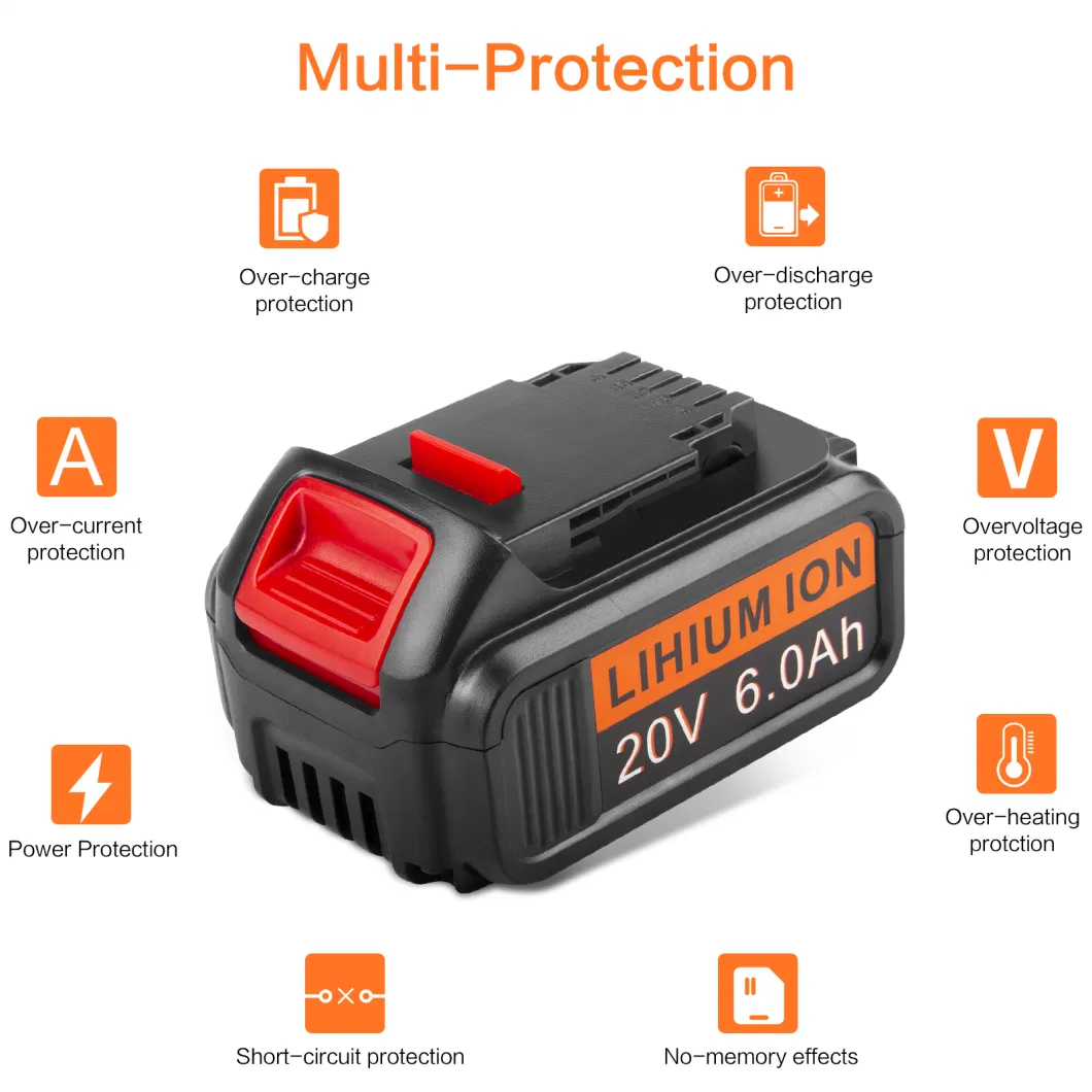 6.0ah 20V Max Lithium Ion Replacement Battery Dcb200 Dcb201 Dcb203 Dcb204 Dcb205 Dcb206 Dcb207 Compatible with Dcd/Dcf/Dcg/Dcs 20 Volt Series Tools