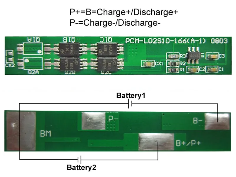 2s 10A BMS for 7.2V 7.4V Li-ion/Lithium/Li-Polymer 6V 6.4V LiFePO4 Battery Pack Size L51*W9*T2mm PCM-L02s10-166 (A-1)