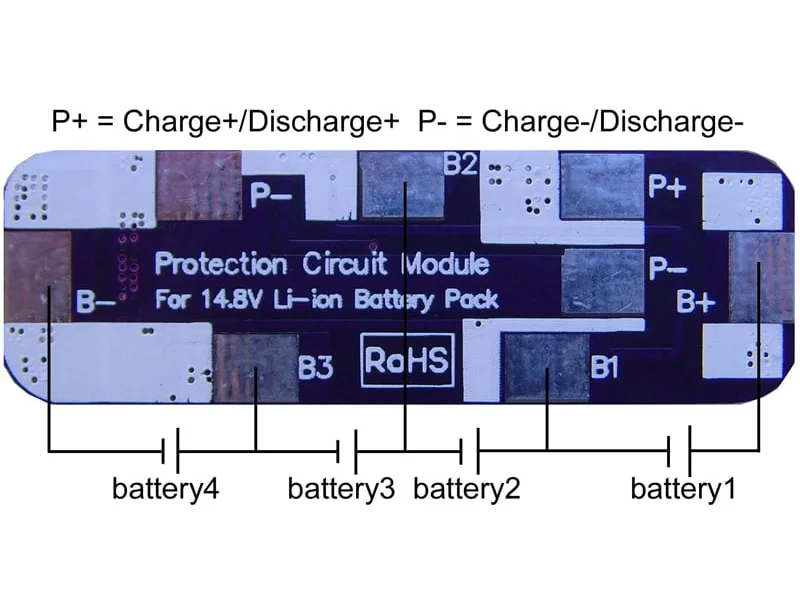 3s 4s 7A BMS for 14.4V 14.8V Li-ion/Lithium/Li-Polymer 12V 12.8V LiFePO4 Battery Pack Size L50*W16*T4mm (PCM-Li04S8-016)